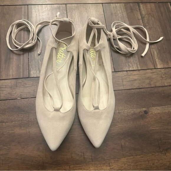 Butter Shoes Made in Italy Tan Ballerina Pointed Flats Balletcore Size 8 - Picture 1 of 12